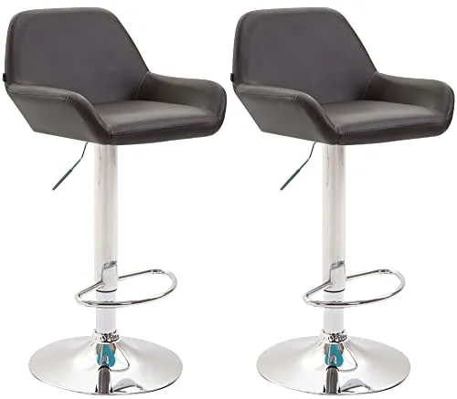 CLP 2er Set Barhocker Braga Kunstleder - Höhenverstellbare Barhocker mit elegantem Chromgestell und integrierter Fußstütze für hohen Sitzkomfort, ideal für jede Theke.