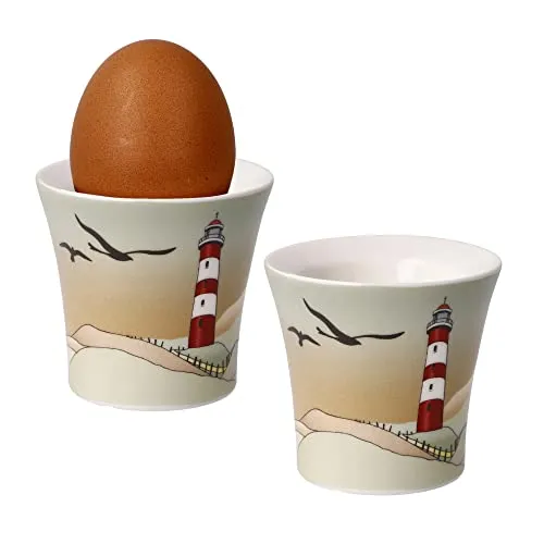 2x Eierbecher Leuchtturm Goebel Scandic Home - Thermobehälter aus hochwertigem Porzellan, ideal für stilvolles Frühstück mit maritimem Flair und einer Höhe von 6 cm.