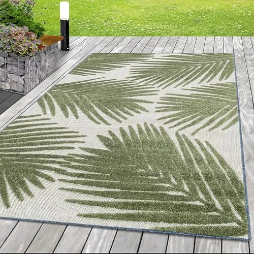 HomebyHome In & Outdoor Wetterfest 80x250 cm Grün, Zickzack Design 3D Effekt - Balkon Teppich Wasserfest, Läufer, Kurzflor, Flachgewebt - Ideal für Küchenläufer, Garten, Camping und Terrasse