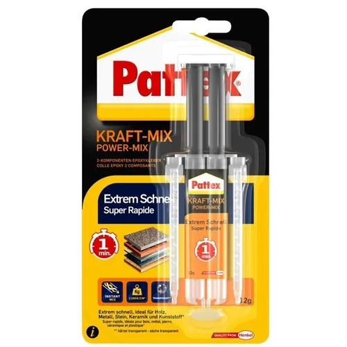 Pattex 2-Komponenten-Kleber Kraft Mix Extrem, 12g, auf Epoxidharz Basis, transparent, wasserfest