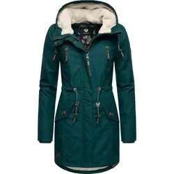 Ragwear Damen Mantel Elsie Intl Dark Green - Warme Winterjacke mit Teddyfell-Kapuze - Funktionsjacken: Stylischer, veganer Wintermantel mit wasserabweisendem Oberstoff und warmem Teddyfutter, ideal für kalte Tage.