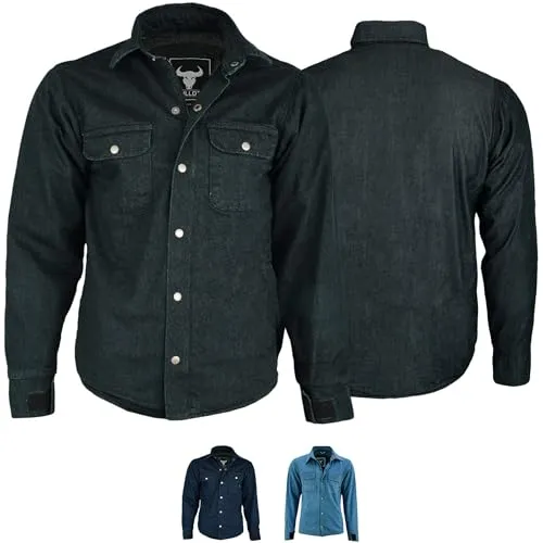 BULLDT Motorradhemd Jeanshemd Motorradjacke Herren Futter aus Kevlar Aramid mit Protektoren rutsch brandfest Motorrad Biker Hemd Denim Schwarz - 56