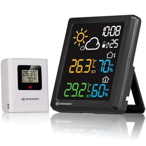 Bresser MeteoCast Pico Farbwetterstation - Wetterstation mit Thermo-Hygro-Außensensor für präzise Wettervorhersagen und Weckfunktion. Farbdisplay und max./min.-Wertspeicher bieten optimale Übersicht.