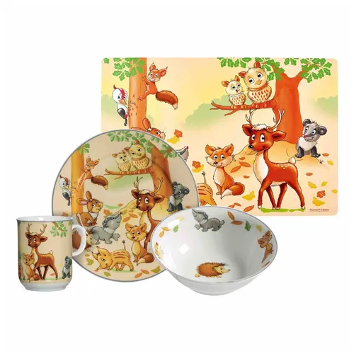 Ritzenhoff & Breker WALDTIERE Kindergeschirr Set - 4-teiliges Kindergeschirr Set mit drolligen Waldtieren, ideal für den Alltag und spülmaschinengeeignet – zaubern Sie ein Lächeln ins Gesicht Ihres Kindes!
