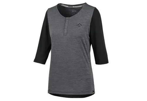 iXS Damen Jersey Carve X Henley - Graphit Schwarz, Größe 36 - Fahrradbekleidung für Trail und Bikepark, aus recyceltem X-Stretch, atmungsaktiv und feuchtigkeitstransportierend, mit 3/4 Ärmeln für Ellbogenschoner und integriertem Mikrofaser-Brillenputztuch.