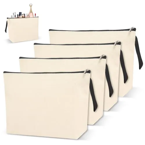 Stück Groß Kosmetiktasche zum Bemalen, DIY Blanko Stoff Federmäppchen, Kosmetiktasche Klein, Stoffbeutel zum Bemalen, Stoffbeutel mit Reißverschluss, Make up Bag 4