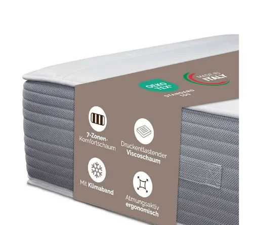 Visco-Matratze DI QUATTRO – Boxspringlook mit integriertem Topper, 90x200 cm - Genießen Sie höchsten Schlafkomfort mit der 30 cm hohen Visco-Matratze DI QUATTRO. Sie bietet zwei unterschiedliche Liegehärten und eine optimale Unterstützung für alle Schlafpositionen. Ideal für erholsame Nächte!