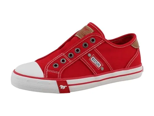 Mustang Damen Sneaker Slipper mit Gummizug, Größe: 38 EU, Farbe: Rot - Stylisher Sneaker im Slipper-Design mit markanten Ziernähte und bequemer Gummisohle. Ideal für den täglichen Einsatz und schnelles Hineinschlüpfen.
