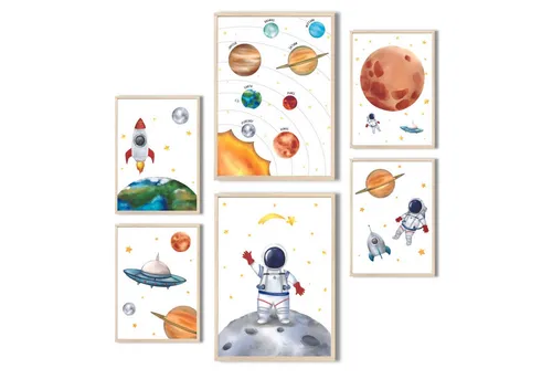 MeinBaby123® Poster Astronauten Bilder Kinderzimmer, Poster Kinderzimmer Deko, Babyzimmer Deko, Wandbilder, Wanddeko, Astronauten, Weltall