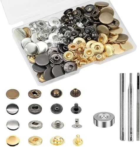 Sets Druckknöpfe Set, BetterJonny Messing Druckknöpfe Φ15mm Kupfer Druckknöpfe Metall Bronze Kleidung Druckknöpfe mit Fixierwerkzeug Kit für Leder Jeans Jacke Brieftasche Handtasche, 4 Farben 24