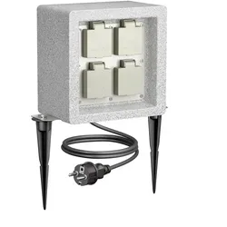 ledscom.de Garten-Steckdose POCK 4-Fach mit Erdspieß in Stein-Optik