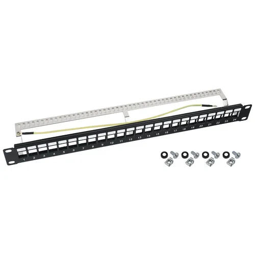 HMF 66446-02 STP Keystone-Patchpanel für Serverschrank, 24 Ports RJ45 Geschirmt, 19 Zoll, Schwarz