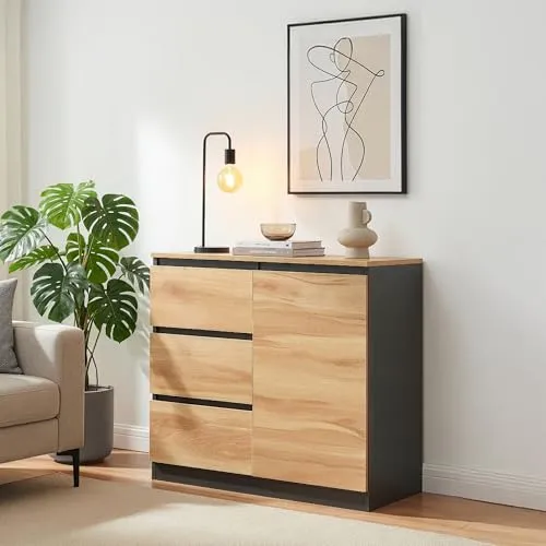 [en.casa] Sideboard Kyr Kommode 80 x 40 x 75 cm – Stilvolles Aufbewahrungssystem in Schwarz/Eicheoptik