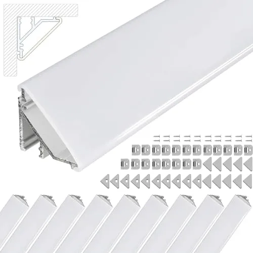 Brollux LED Eckprofil V24, Set 10m (10x1m) LED Alu Profile 45 Grad Ecke Aluminium für LEDs Strip Lichtleiste ohne Leuchtmittel