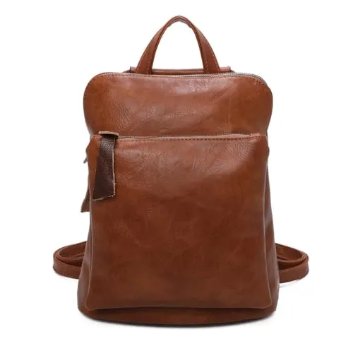 Damen Rucksack Tasche Crossbody Schultertasche Handtasche Messenger Umhängetasche Shopper Cross-Over Handgepäck Vintage Leder Optik Cognac