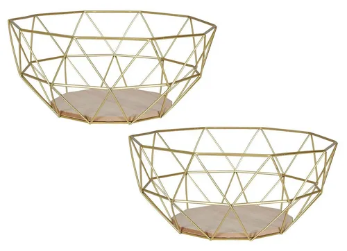 Levandeo® Dekoschale, 2er Set Korb Metall Gold 26x12cm Modern Holz Schüssel Schale Deko