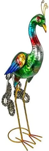 Gartenfiguren aus Metall für den Garten, moderne Deko-Figuren, handbemalt mit Rostschutz-Lackierung, für außen, witterungsbeständig (Pfau – ca. 65 cm hoch)