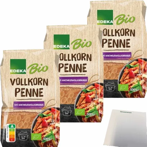 Edeka Vollkorn Penne 3er Pack 3x500g Packung usy Block