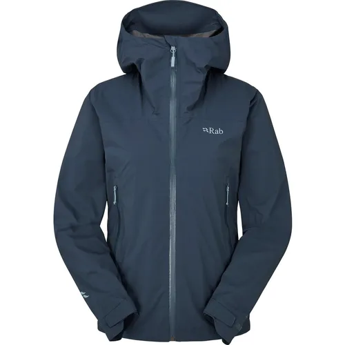 Rab Damen Downpour Light Jacke (Größe L, blau) - Wanderjacke für wechselhaftes Wetter, ultra leicht und packbar für höchste Flexibilität bei Outdoor-Abenteuern.
