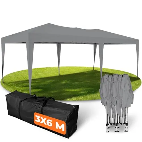 Kronenburg Faltpavillon wasserdicht Pavillon, Gartenzelt, 3x6 m - mit UV Schutz 50+, Grau