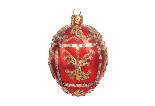 IMPULS Christbaumschmuck, Christbaumschmuck Glas Ei mit Renaissance Ornamenten 6cm rot