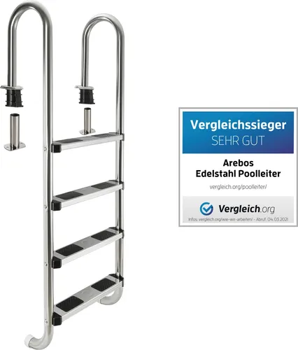 Arebos Poolleiter Edelstahl mit Antirutsch-Flächen - Poolleiter aus robustem Edelstahl, ideal für den Außenbereich. Mit 4 Stufen und Antirutsch-Flächen für sicheren Einstieg ins Schwimmbecken.