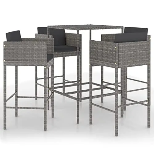 vidaXL Gartenbar Set 5-TLG. mit Kissen - Möbelsets für entspannte Stunden im Freien, aus witterungsbeständigem PE-Rattan, pflegeleicht und mit robustem Stahlgestell für Langlebigkeit.