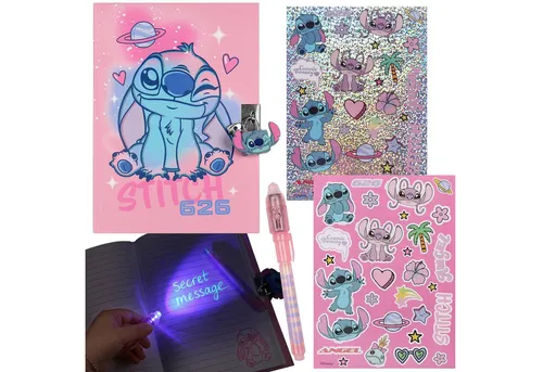 Disney Notizbuch Disney Stitch Geschenkset mit Tagebuch, Zauberstift und Aufklebern