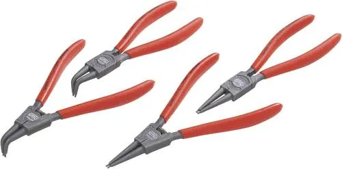 Seegeringzangen-Set 19-60mm - Präzisionswerkzeug für Innen- und Außenringe - Zangen-Set mit geraden und 90° abgewinkelten Backen, ideal für präzises Arbeiten. Robuste, geschmiedete Form mit abrutschhemmenden Spitzen und Titan Finish.