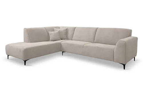 VENASI MÖBEL Ecksofa L-Form (Beige, Links) - Sofas & Couches – Hochwertiges Ecksofa mit stabiler Massivholzstruktur, verstellbaren Kopfstützen und weichem Veloursstoff für optimalen Komfort und Langlebigkeit.