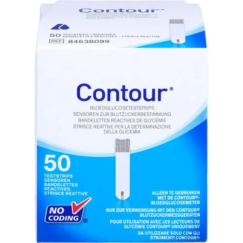 Contour Sensoren Teststreifen 50 ST - Blutzuckermessgeräte: 50 Teststreifen für präzise Blutzuckermessungen, ideal für Diabetiker zur einfachen und genauen Kontrolle.