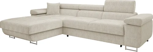 Mirjan24 Ecksofa Torezio Mini Cord mit Schlaffunktion in weiß von Mirjan24