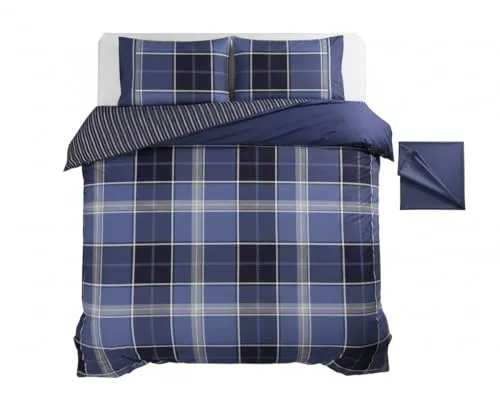 Argyle Bettwäsche-Set blau, Polycotton, blau, Doppelbett