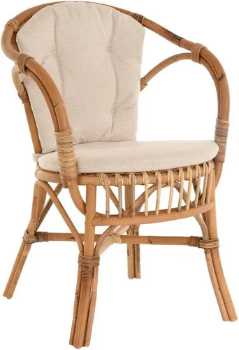 Krines Home Relaxsessel im skandinavischen Stil - Klassischer Flecht-Sessel aus Natur-Rattan mit Kissen für zusätzlichen Komfort. Ideal für entspannte Stunden in Ihrem Zuhause. Maße: 58x57x86 cm.
