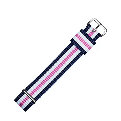 MARBURGER Uhrenarmband 18mm Textil Rose Weiss Blau - Werkzeug Montage Set 9511843000120