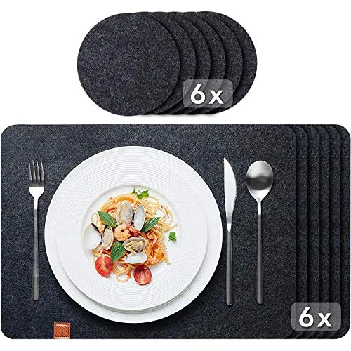 Sidorenko Edles Platzset aus Filz mit Untersetzer - 12er Set anthrazit - Platzsets aus Filz, schmutzunempfindlich und pflegeleicht, ideal für jeden Tisch und als Geschenk.