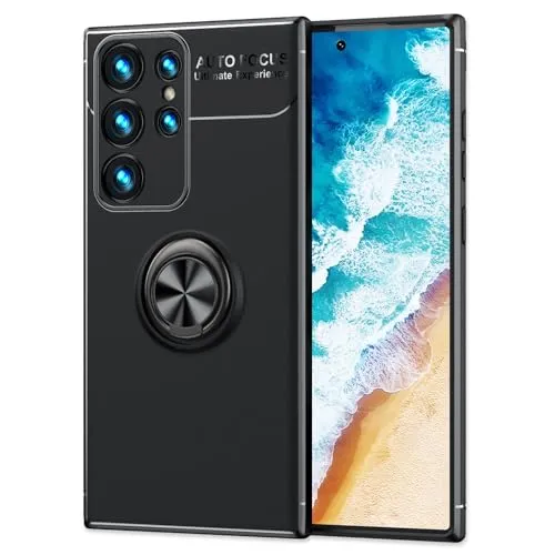 NALIA Ringhülle für Samsung Galaxy S24 Ultra - Ring-Ständer 360° & für Magnet-Halter - GRIP360 (Mattiertes Silikon Case) - Marke aus Berlin, Farbe:Schwarz