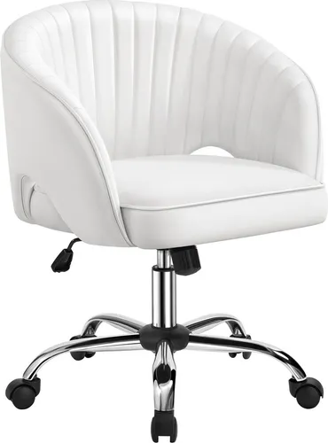 Yaheetech Bürostuhl aus Kunstleder, Ergonomischer Schreibtischstuhl mit Armlehnen, Drehstuhl mit Rollen, Polsterstuhl Höhenverstellbar, Bürosessel mit Schaukelfunktion drehbar Weiß