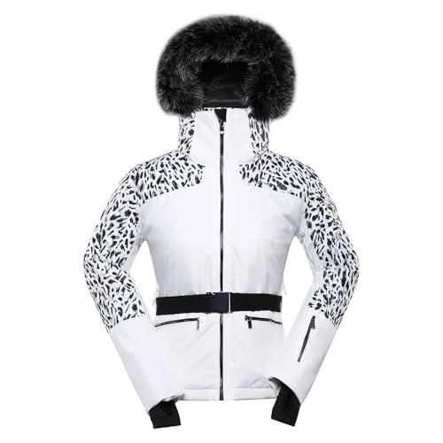 ALPINE PRO OLADA Damen Skijacke mit Kapuze - Wasserdichte Ski-Jacke mit 10.000 mm Wassersäule, abnehmbarer Kunstpelzkapuze und vielseitigen Funktionen für maximalen Komfort und Stil auf der Piste.