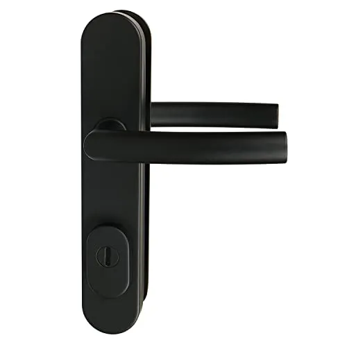 FELGNER Schutzbeschlag Klinke/Klinke Entfernung 92 mm| hochwertiger Türbeschlag, Sicherheitsbeschlag mit Klinke in L-Form für Außentüren Haustüren | Bohrschutz Stahl-Sockel modular schwarz matt