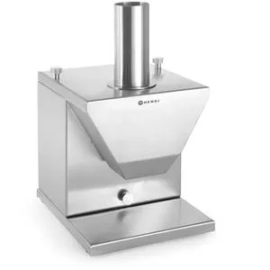 Hendi Currywurstschneider 265109, elektrisch aus Edelstahl - Allesschneider mit extrascharfen Doppelsichelmessern und individuell einstellbarer Schnittstärke von 5 - 35mm. Ideal für verschiedene Wurstsorten bis Ø 48mm, einfach zu reinigen.