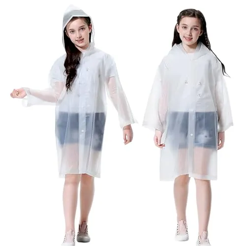 Cosowe Regenponchos Regenmäntel für Kinder, 2 Packs Regenjacken Wiederverwendbar mit Kapuze für Jungen Mädchen Disney Wandern Camping Outdoor, 2 Weiß