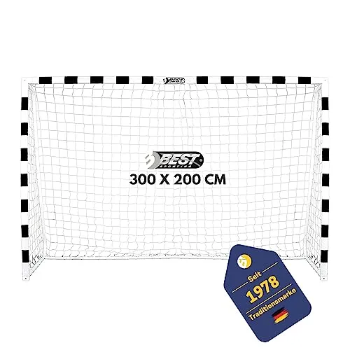 BEST SPORTING Fußballtor Soccer 300 x 200 cm - Wetterfest & Sicher - Fußballtor für Kinder in Schwarz/Weiß, schnell aufbaubar in 30 Minuten und wetterbeständig für unbeschwerten Spielspaß im Garten.