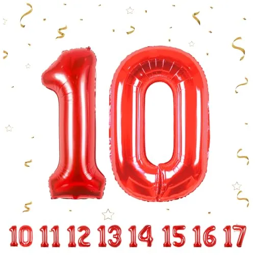 Geburtstag zahlen luftballon 10 jahre | Folienballon Rot- Folienballon in 40
