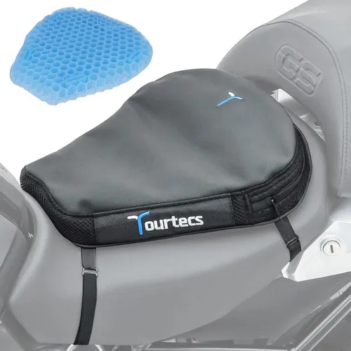 Tourtecs Motorrad Sitzkissen Gel TPE für M - Motorradsitze & Sitzbänke - Erheblicher Sitzkomfort durch gleichmäßige Gewichtsverteilung, wasserabweisender Bezug und Anti-Rutsch Beschichtung für stabilen Halt während der Fahrt.