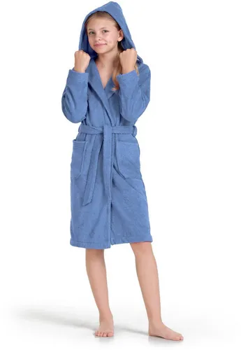 Möve Bademantel für Kinder, Blau, Gr. 140 - Flauschiger Kapuzenbademantel aus 100% Premium Baumwolle, ideal für Kids & Teens. Saugstark und pflegeleicht – perfekt für nach dem Baden oder Duschen.