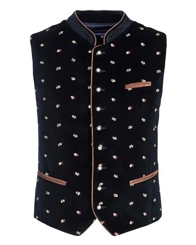 Stockerpoint Herren Trachtenweste Schwarz, Größe 48 - Trachtenwesten für Herren mit mehrfarbigen Blümchenstickereien und klassischem Schnitt für optimalen Tragekomfort und perfekte Passform.