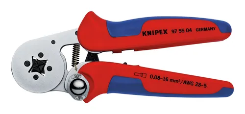 Knipex Crimpzange 97 55 04, selbsteinstellend für Aderendhülsen - Crimpwerkzeuge mit verchromter Oberfläche und ergonomischem Griff, ideal für müheloses Verpressen von Aderendhülsen bis 16 mm². Hohe Crimpqualität durch präzise Kalibrierung.