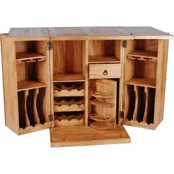 Hausbar 'Profi' aus massivem Pinienholz - Regal für stilvolle Hausbars, mit integriertem Drehfach und Platz für bis zu 8 Weinflaschen. Perfekt für gesellige Abende und als Thekentisch nutzbar.