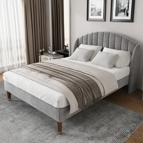 Flieks Doppelbett Jugendbett 160x200cm Polsterbett in Grau mit Lattenrost - Elegantes Polsterbett mit gepolstertem Kopfteil für komfortables Anlehnen und stabiler Konstruktion. Ideal für Kinderzimmer oder Gästezimmer, passt es sich jedem Einrichtungsstil an.